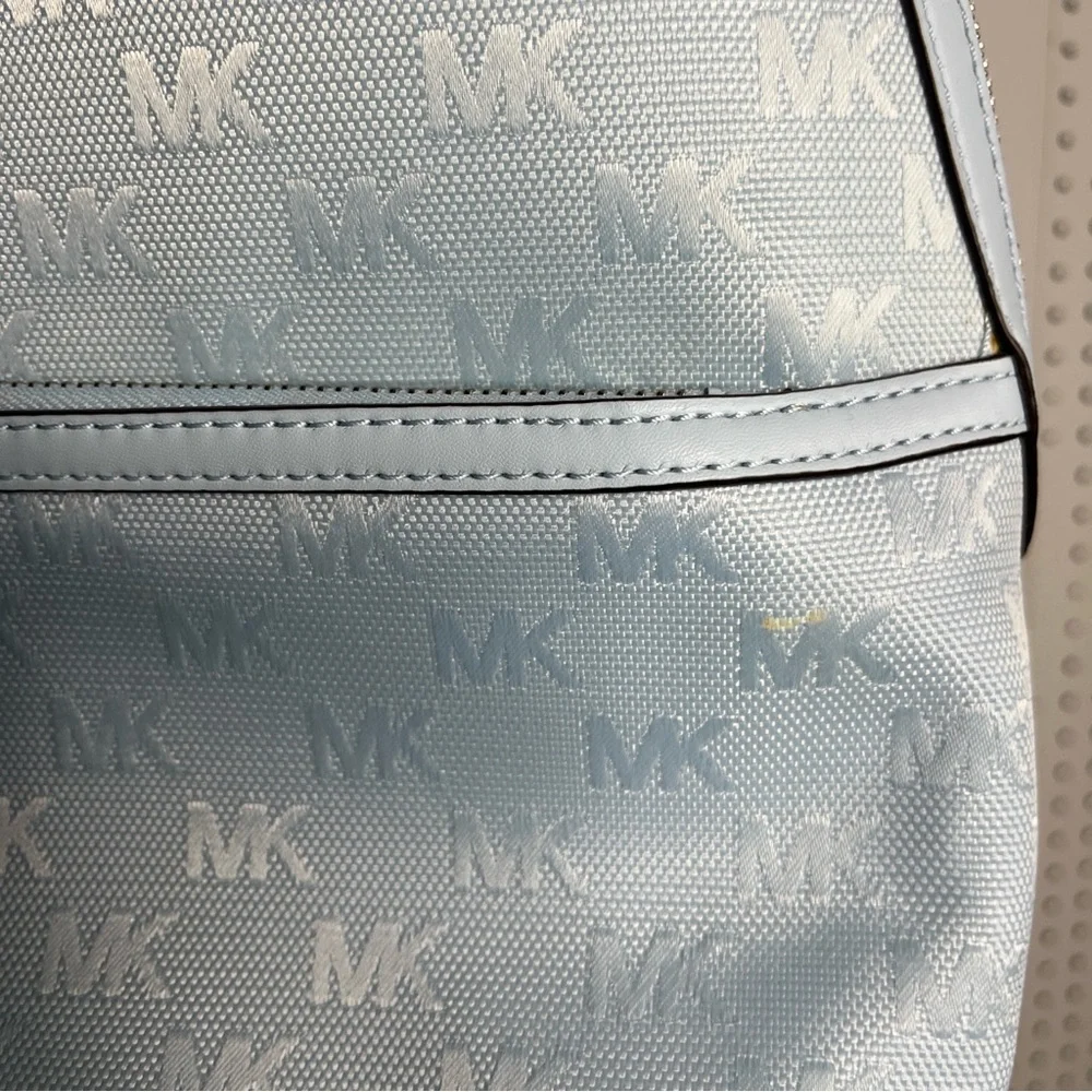 Michael Kors Sheila Large Woven Logo Nylon backpack Sky Blue Jacquard Laptop Bag - Picture 10 of 15